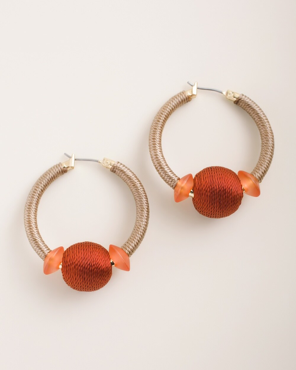 Coral-Hued Beaded Hoop Earrings