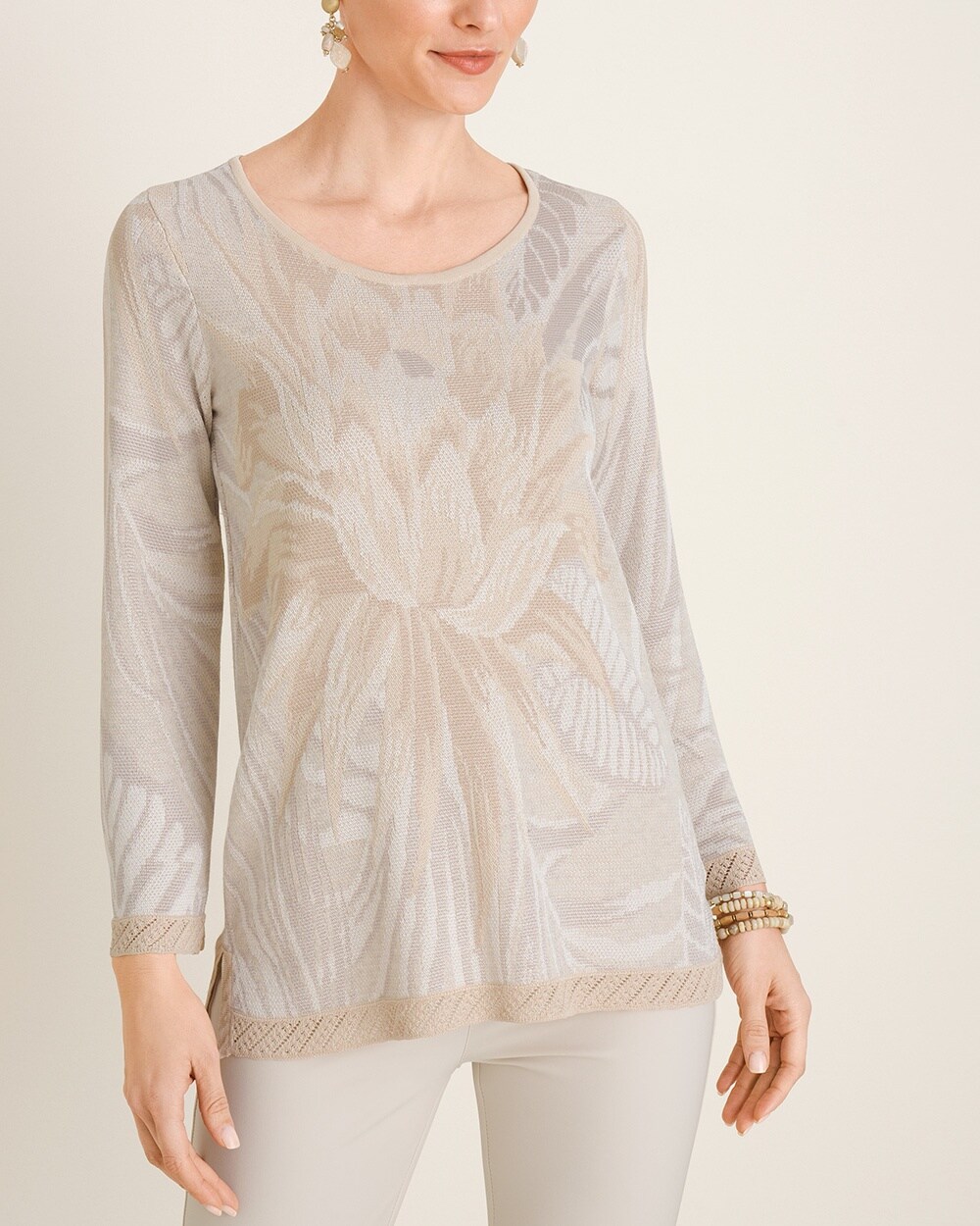 Floral Jacquard-Detail Pullover Sweater