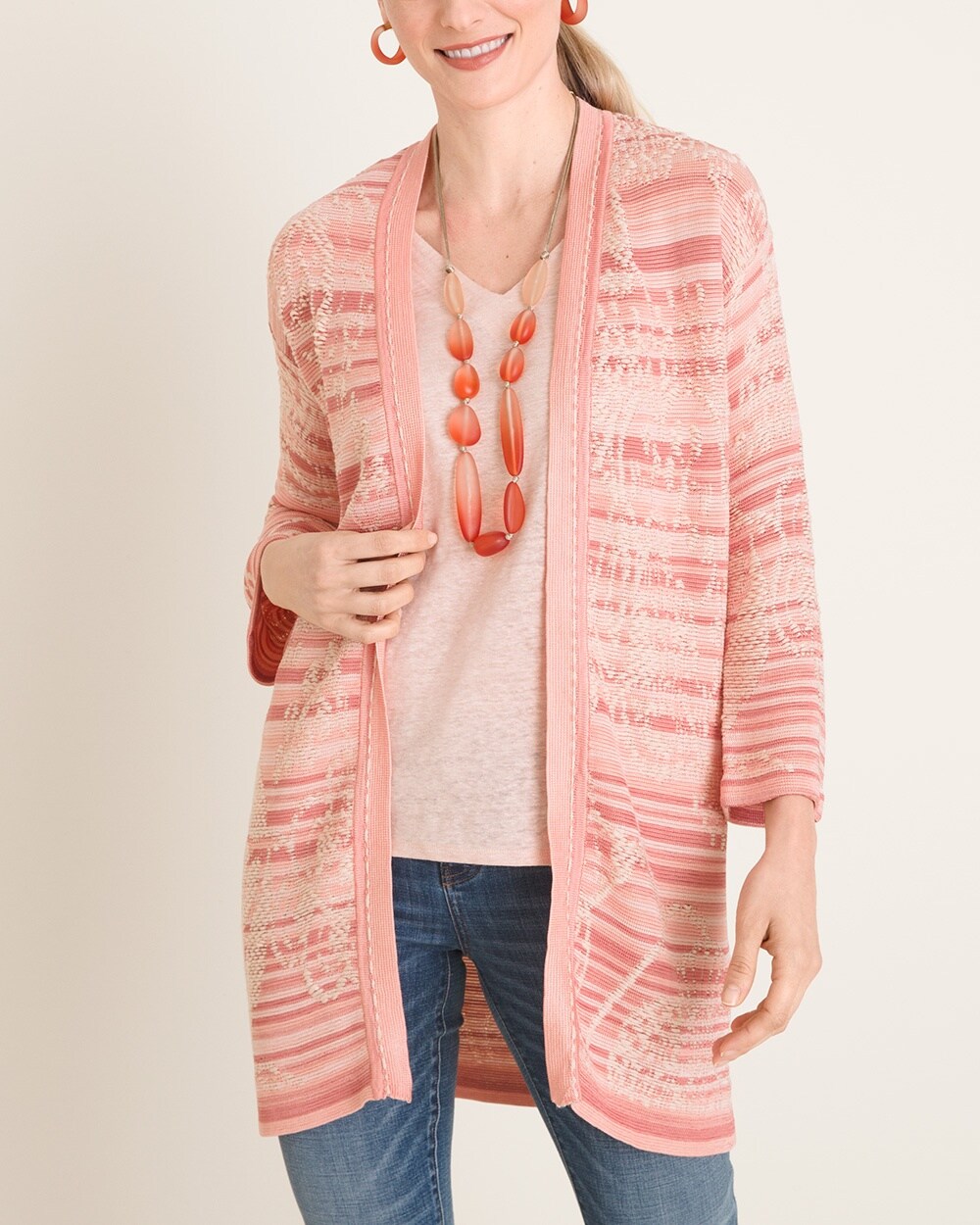 Embroidered Striped Jacquard Cardigan