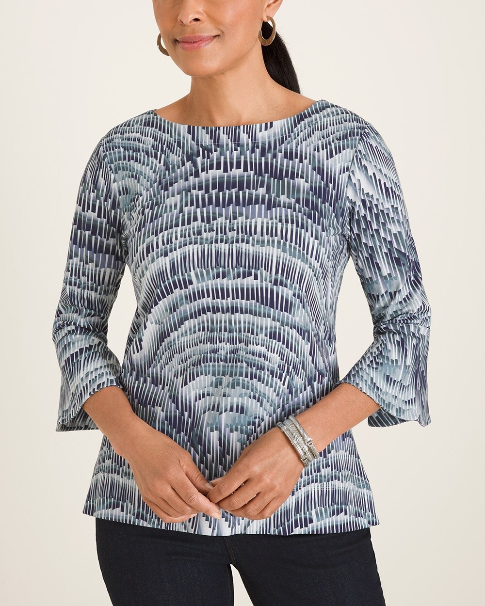 Cool-Toned Wave-Print Top