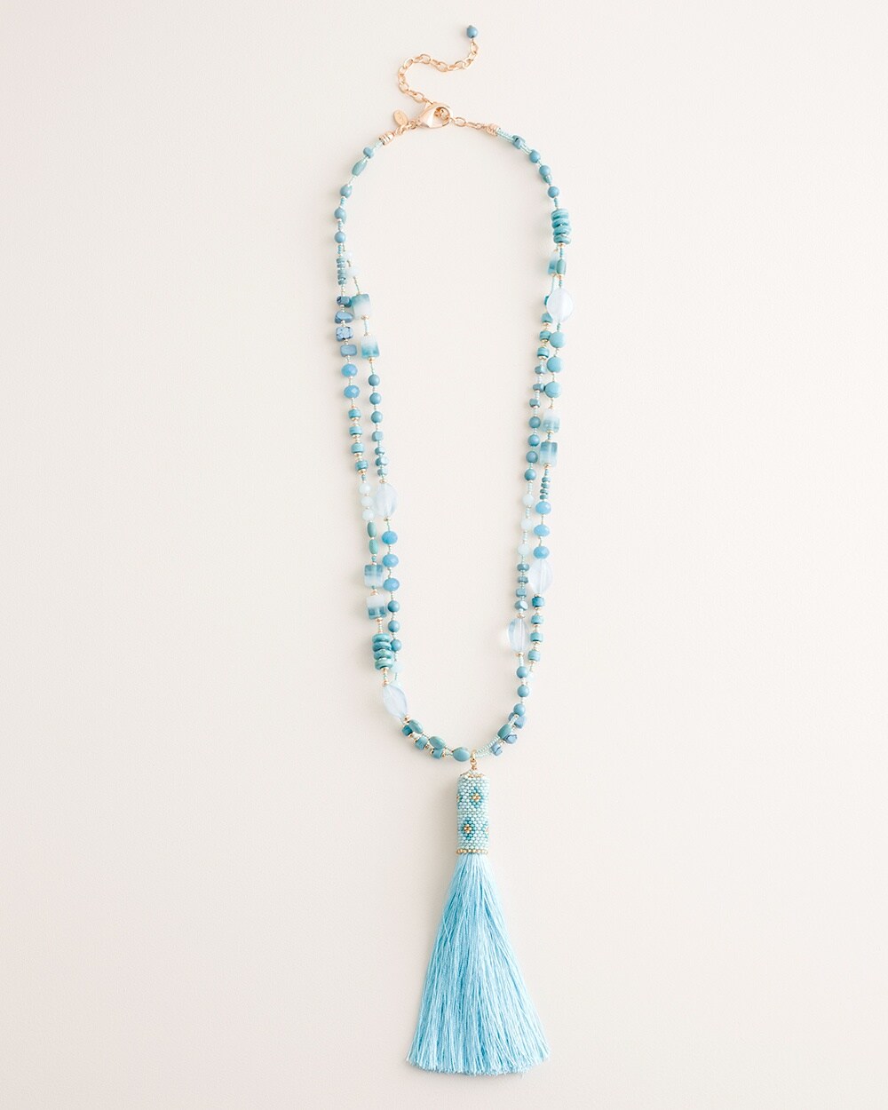 Beaded Turquoise-Hued Tassel Necklace