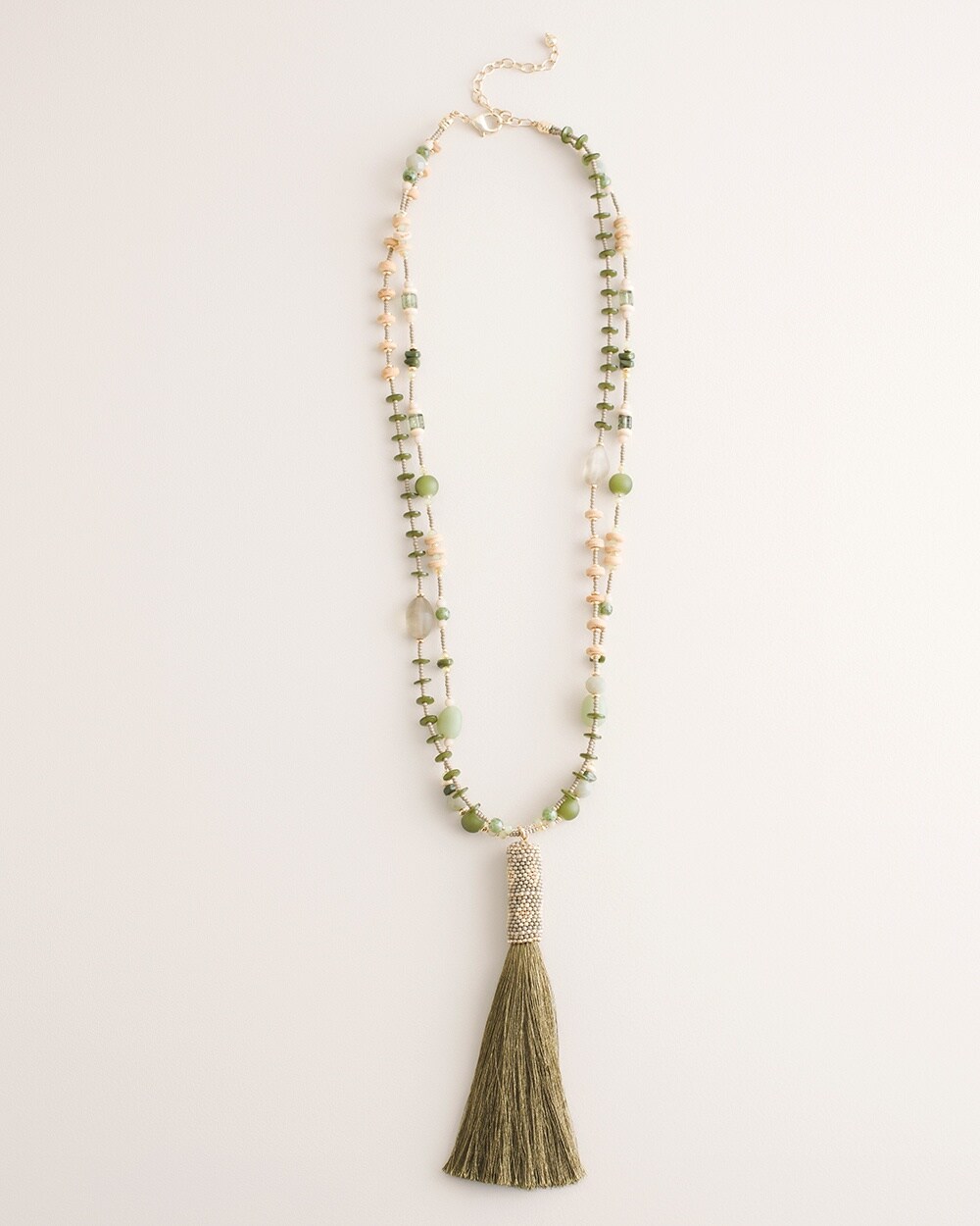 Beaded Green Tassel Necklace