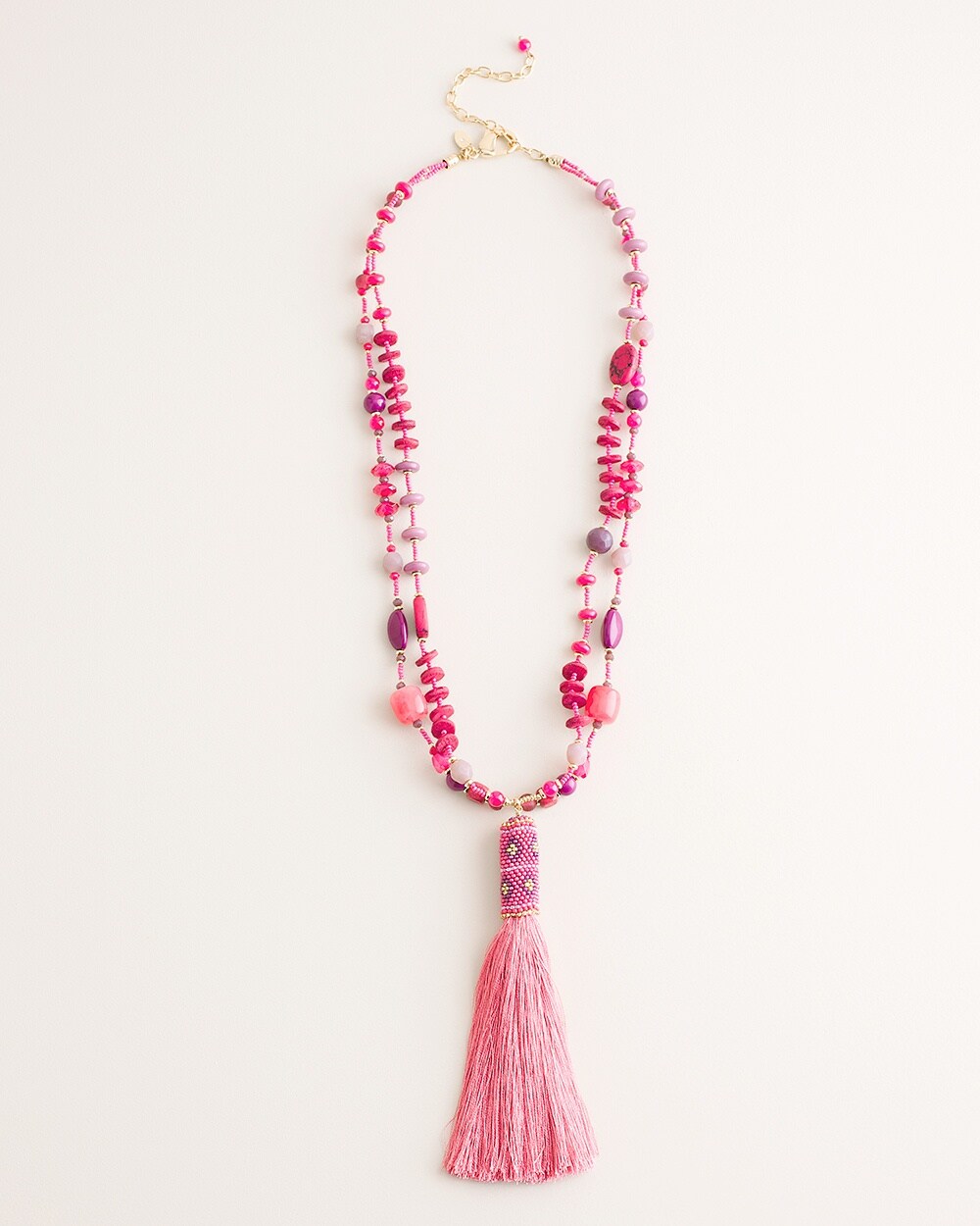 Beaded Berry Pink Tassel Necklace