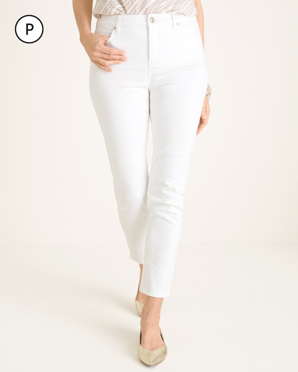 So Slimming Petite No-Stain White Girlfriend Ankle Jeans