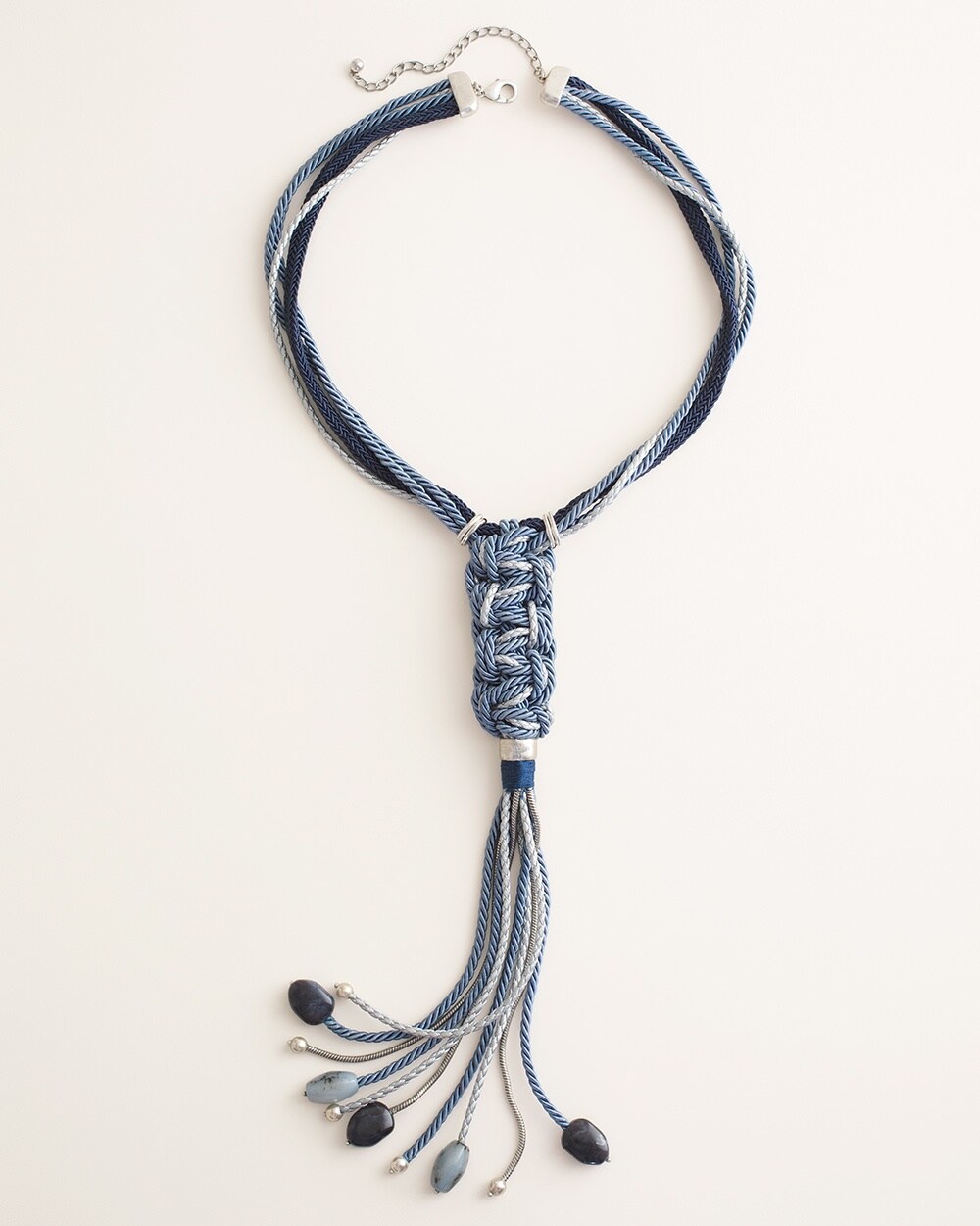 Beaded Blue Braided Pendant Necklace
