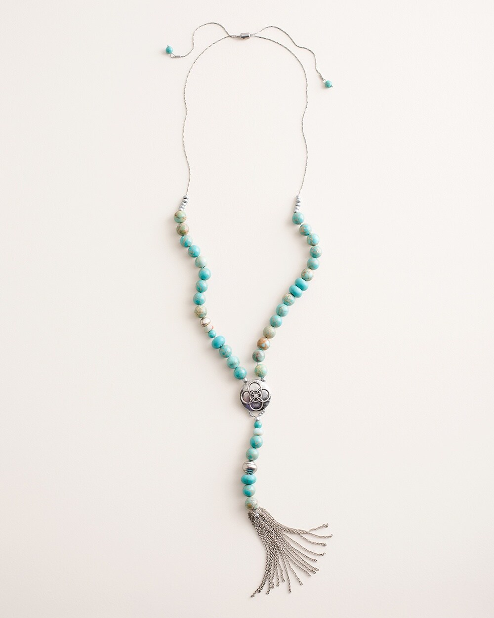 Convertible Beaded Turquoise-Hued Tassel Necklace