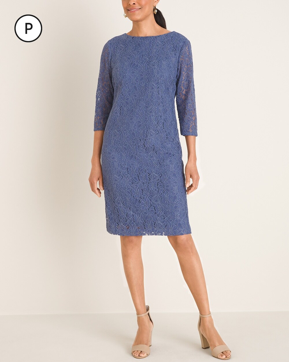 Petite 3/4-Sleeve Lace Dress