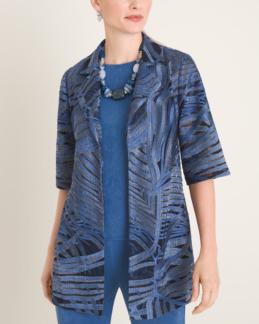 Travelers Collection Blue Printed Strip Jacket