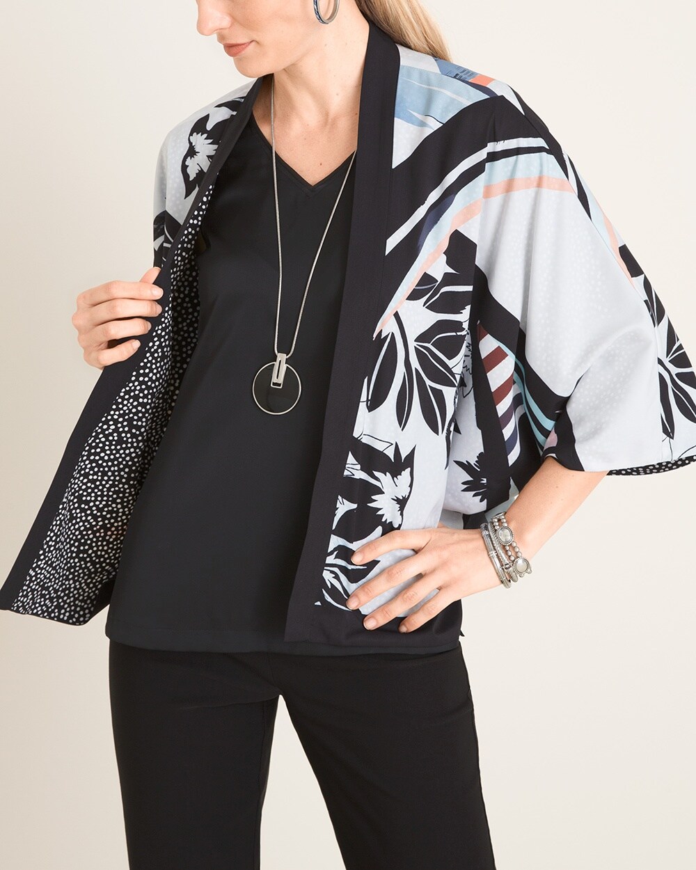 Reversible Dot to Abstract Floral Cocoon Ruana Wrap