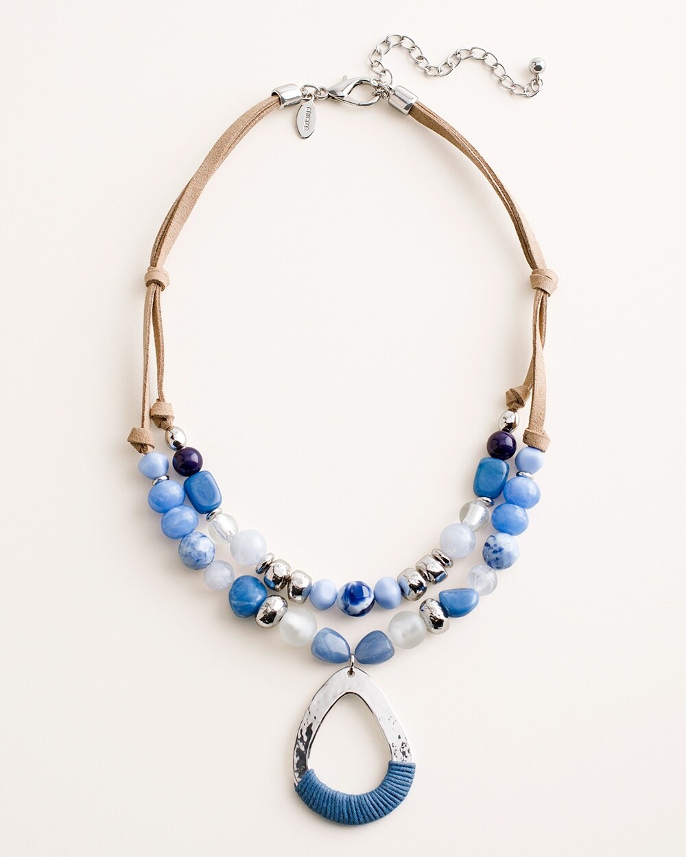 Short Blue and Silvertone Beaded Multi-Strand Necklace