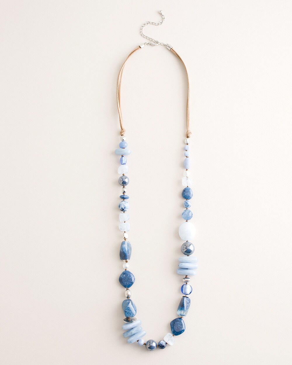Blue and Silvertone Beaded Single-Strand Necklace