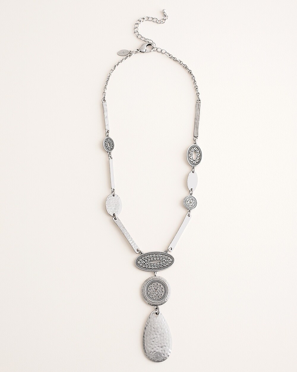 Short Textured Silvertone Pendant Necklace