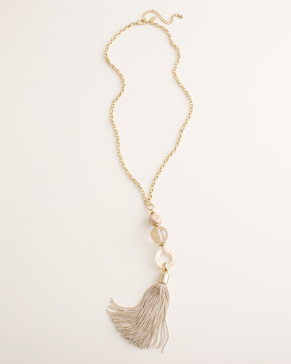 Flecked Neutral Tassel-Pendant Necklace