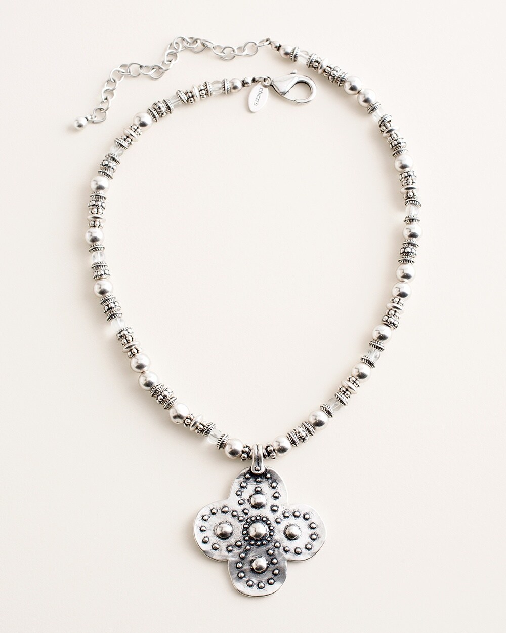 Short Silvertone Artisan Pendant Necklace