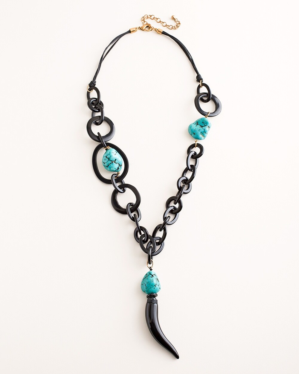 Black and Simulated Turquoise Link Pendant Necklace