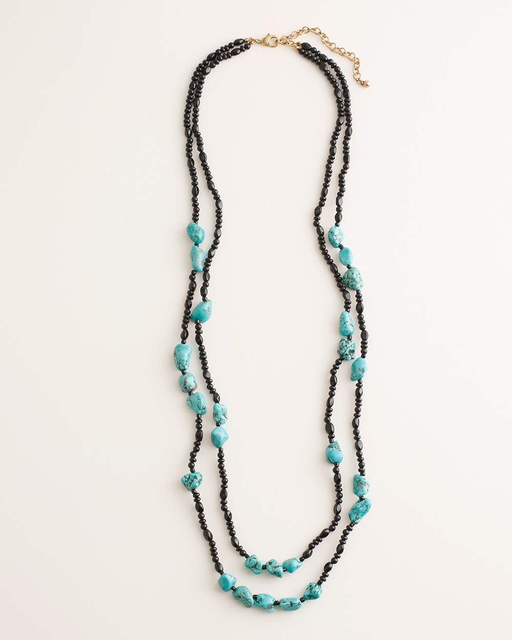 Black and Simulated Turquoise Double-Strand Necklace