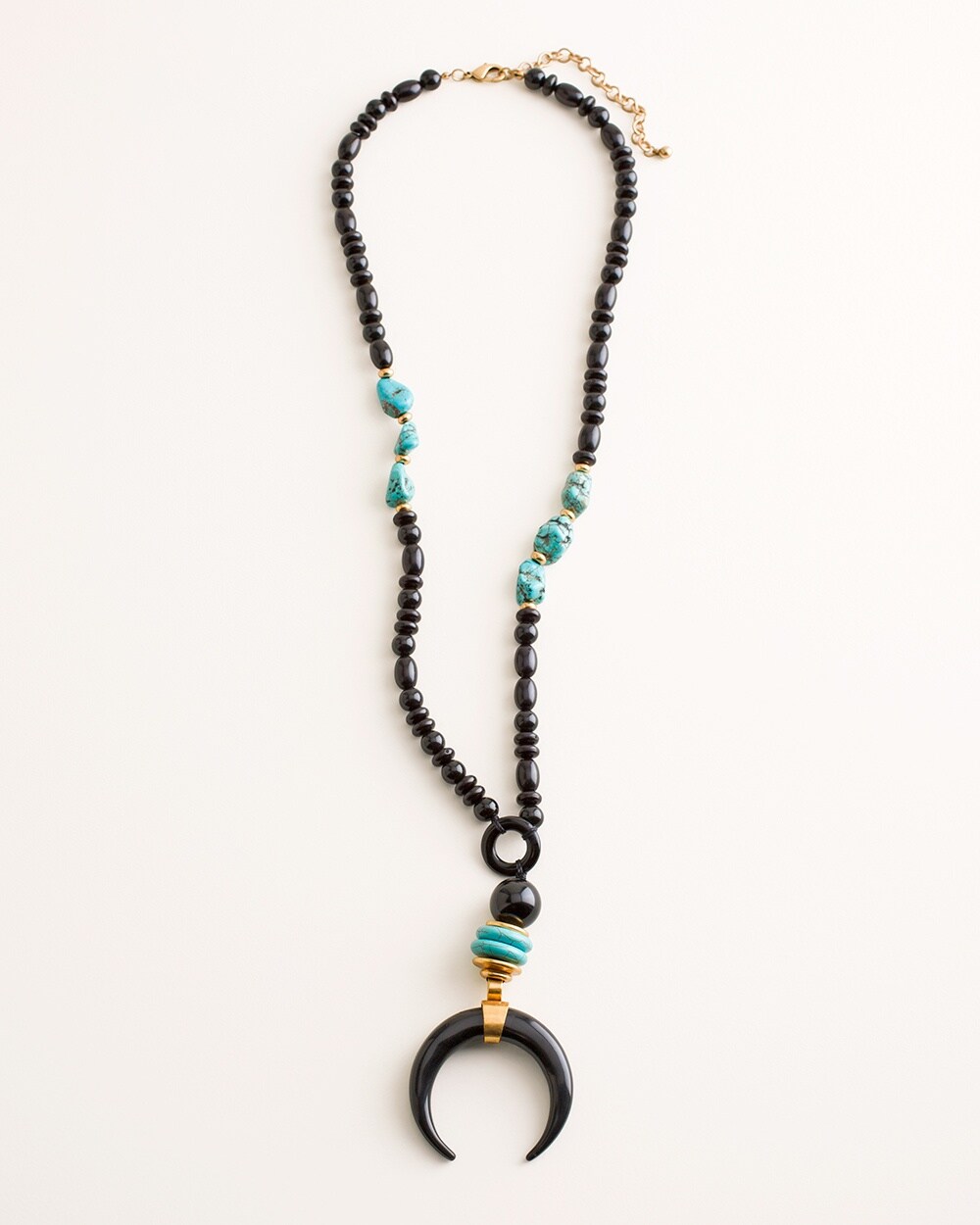Black and Simulated Turquoise Pendant Necklace