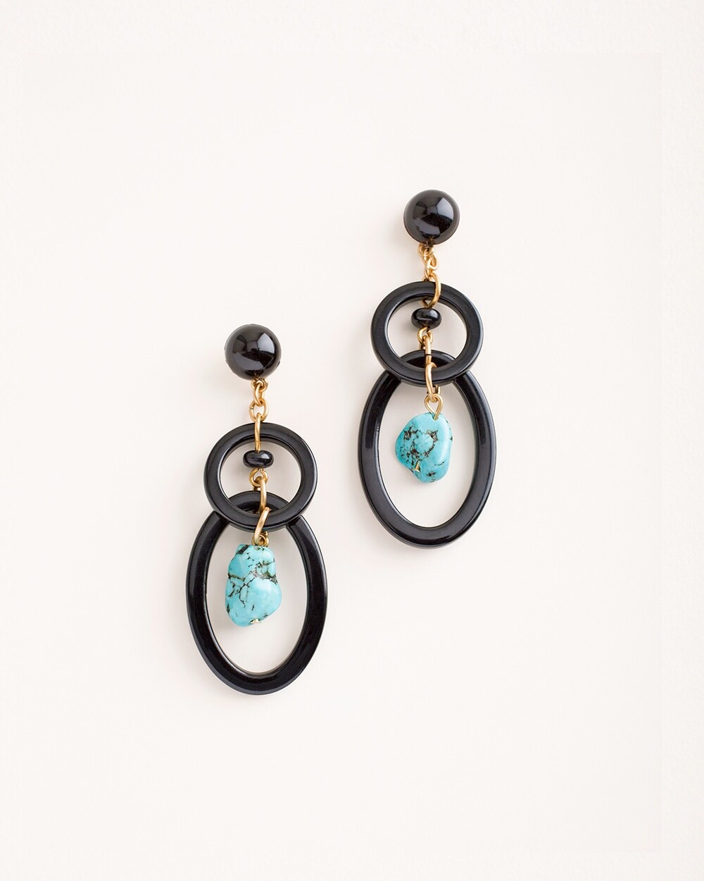 Black and Simulated Turquoise Linear Earrings