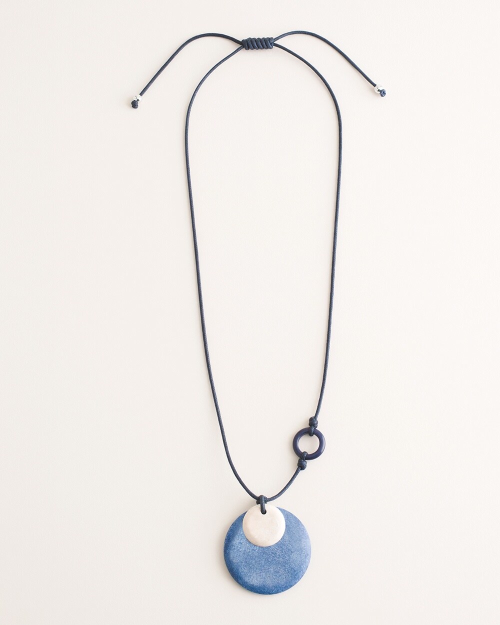 Convertible Blue and Neutral Disc Pendant Necklace