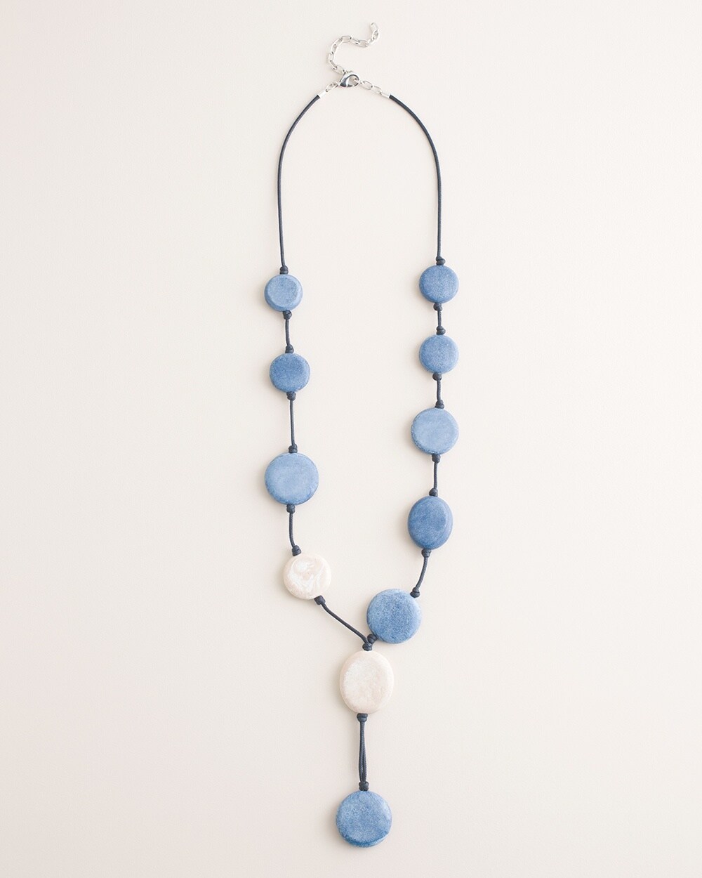 Blue and Neutral Disc Y-Necklace