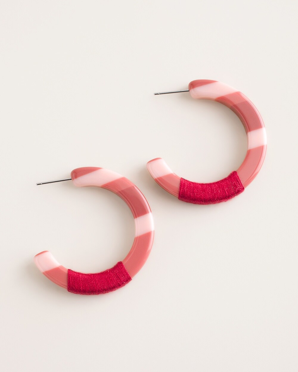 Berry Pink Striped Hoop Earrings
