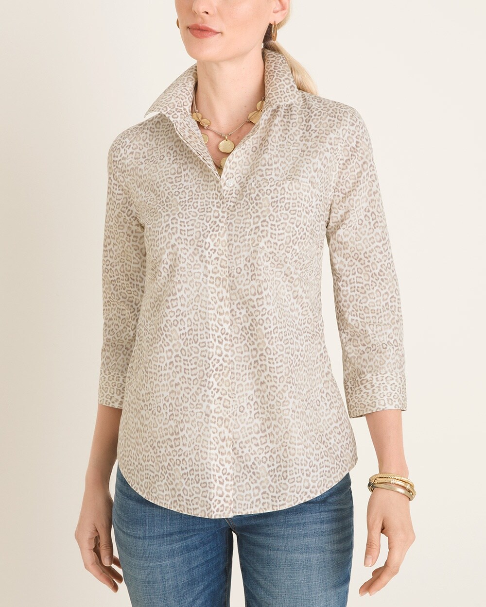 No-Iron Cotton Leopard-Print Pocket-Detail Shirt