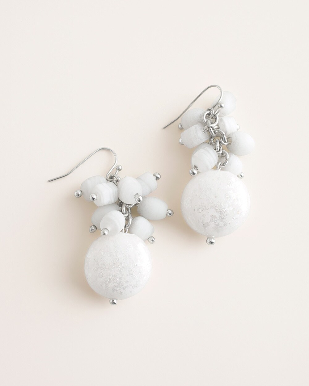 White Beaded Cluster Earrings