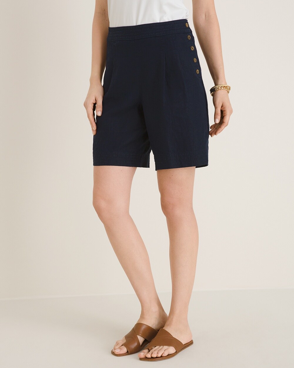 Linen Shorts with Button Detail