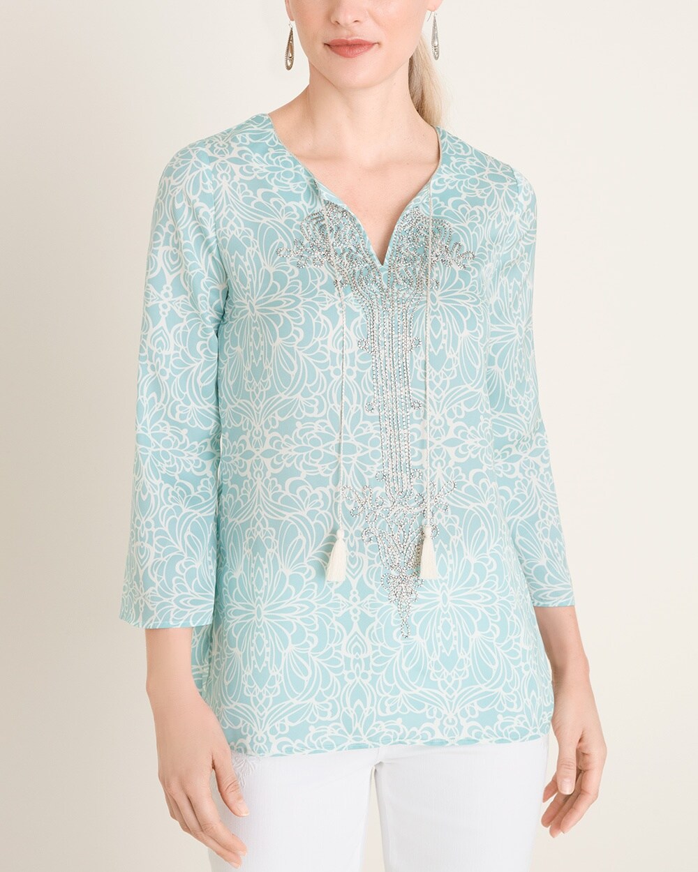 Embellished Mirrored Scroll-Print Blouse