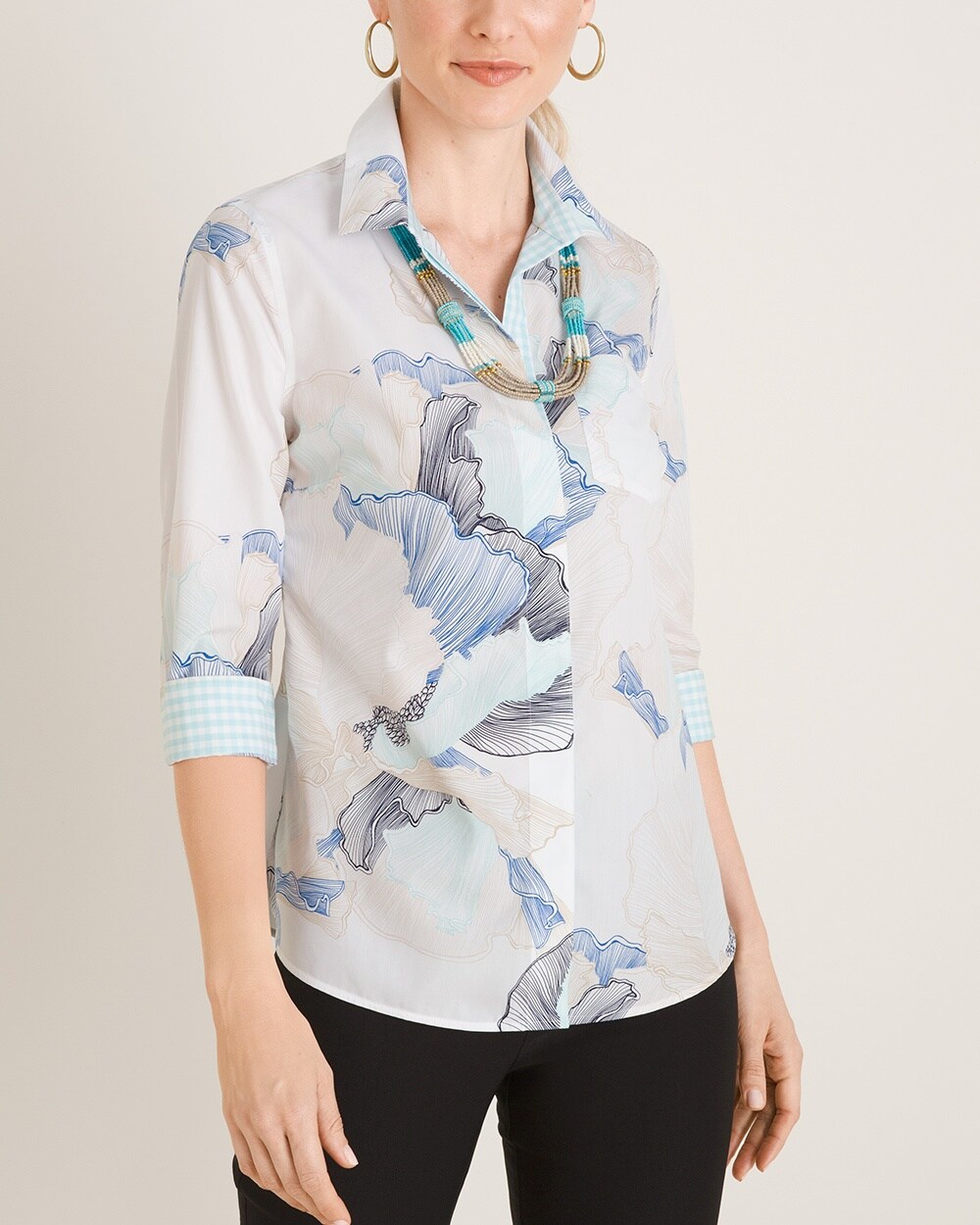 No-Iron Cotton Petal-Print Pocket-Detail Shirt