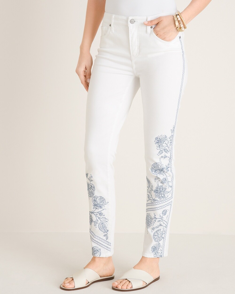 So Slimming No-Stain Embroidered Girlfriend Ankle Jeans
