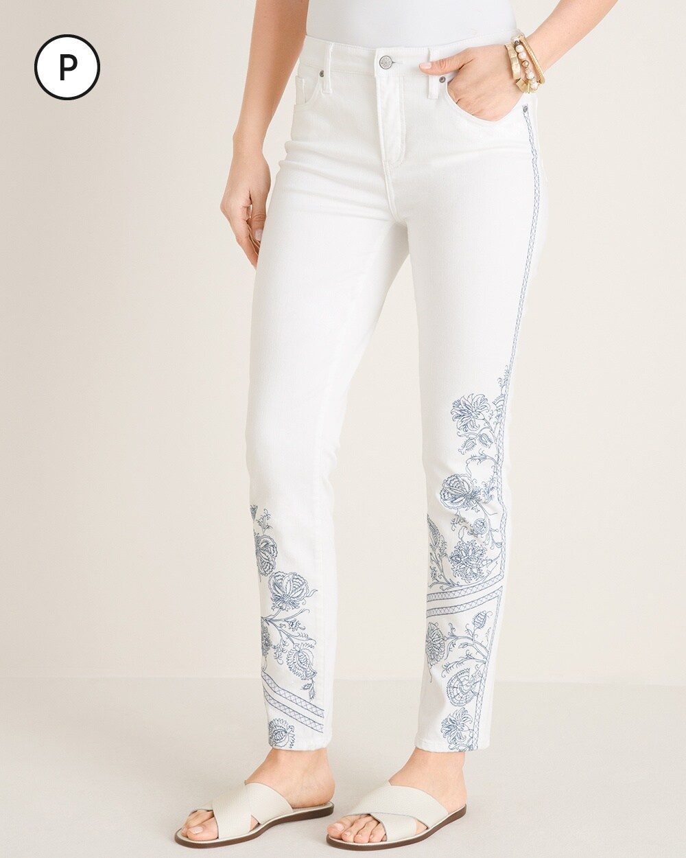So Slimming No-Stain Petite Embroidered Girlfriend Ankle Jeans