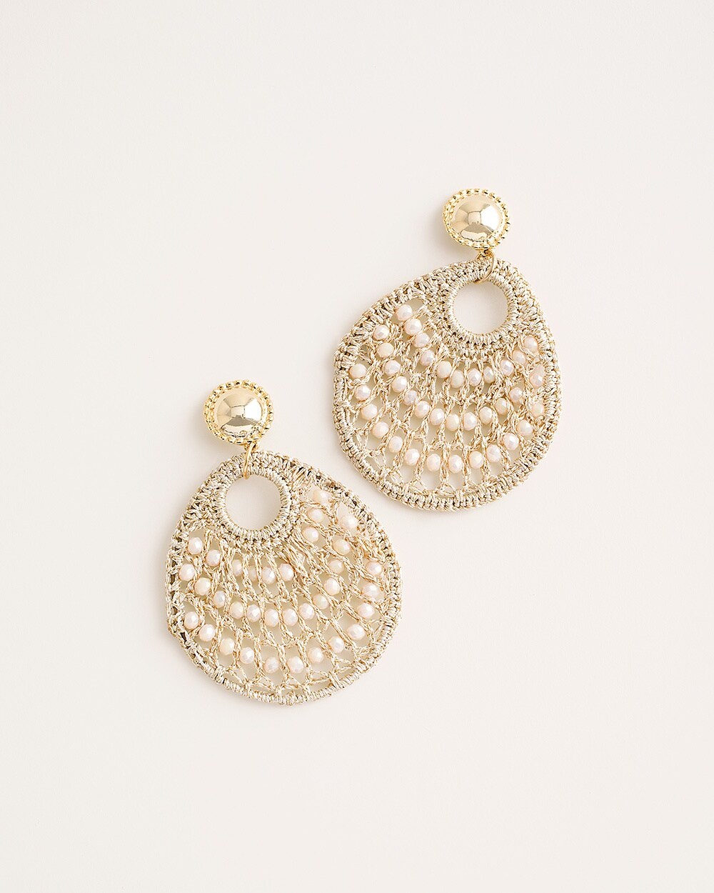 Crocheted Faux-Pearl Drop Earrings