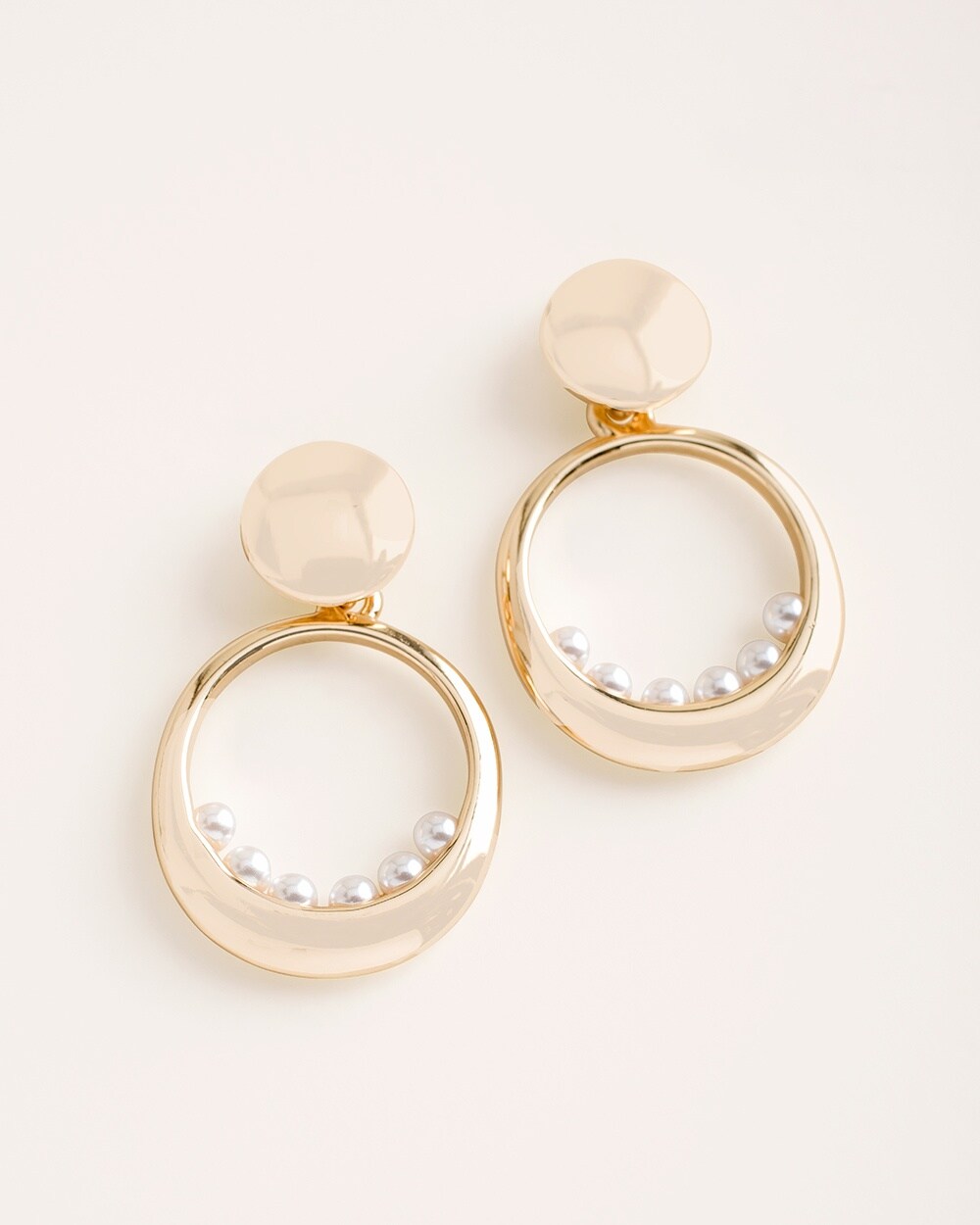 Goldtone Faux-Pearl Drop-Hoop Earrings