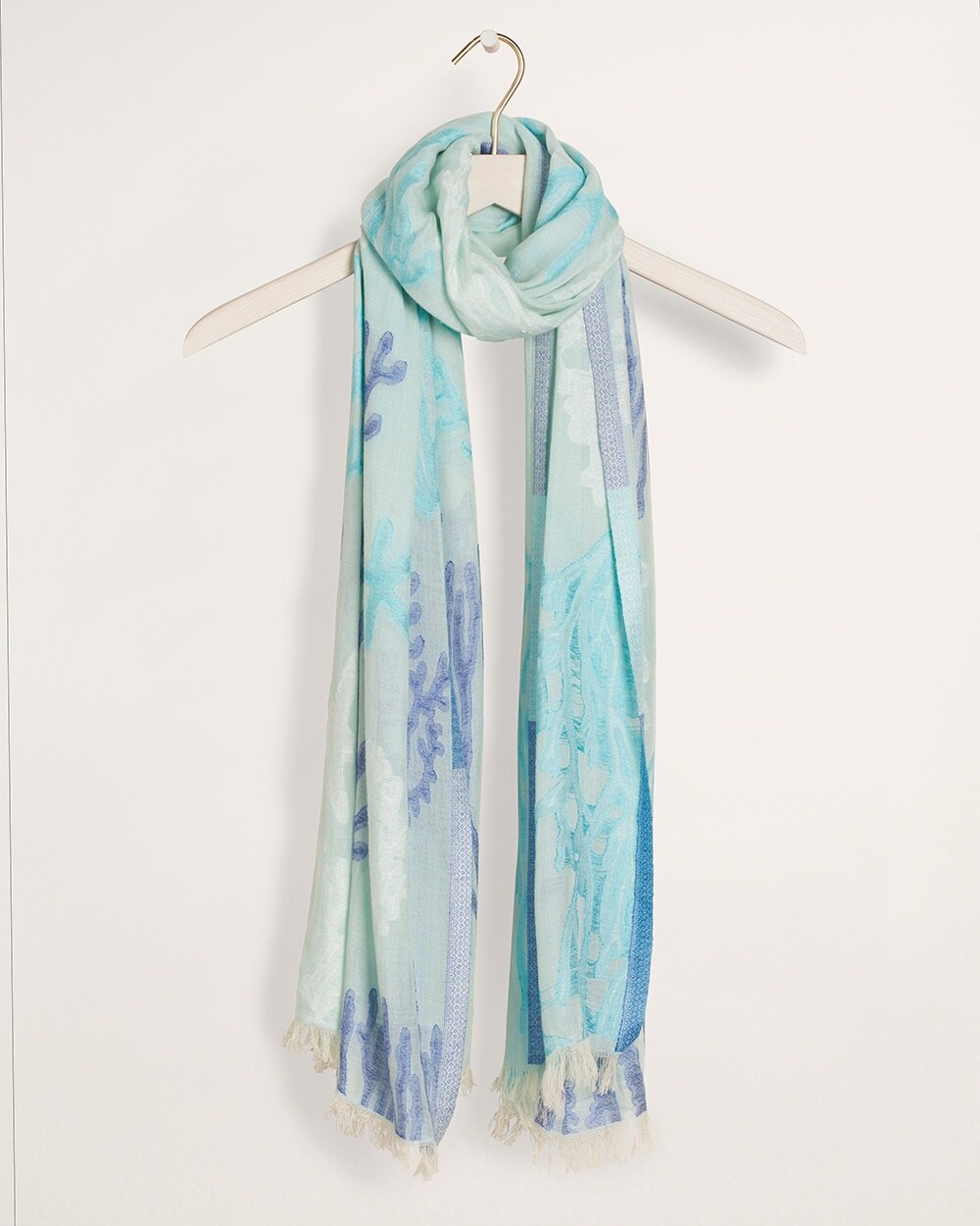 Blue Coral-Print Oblong Scarf