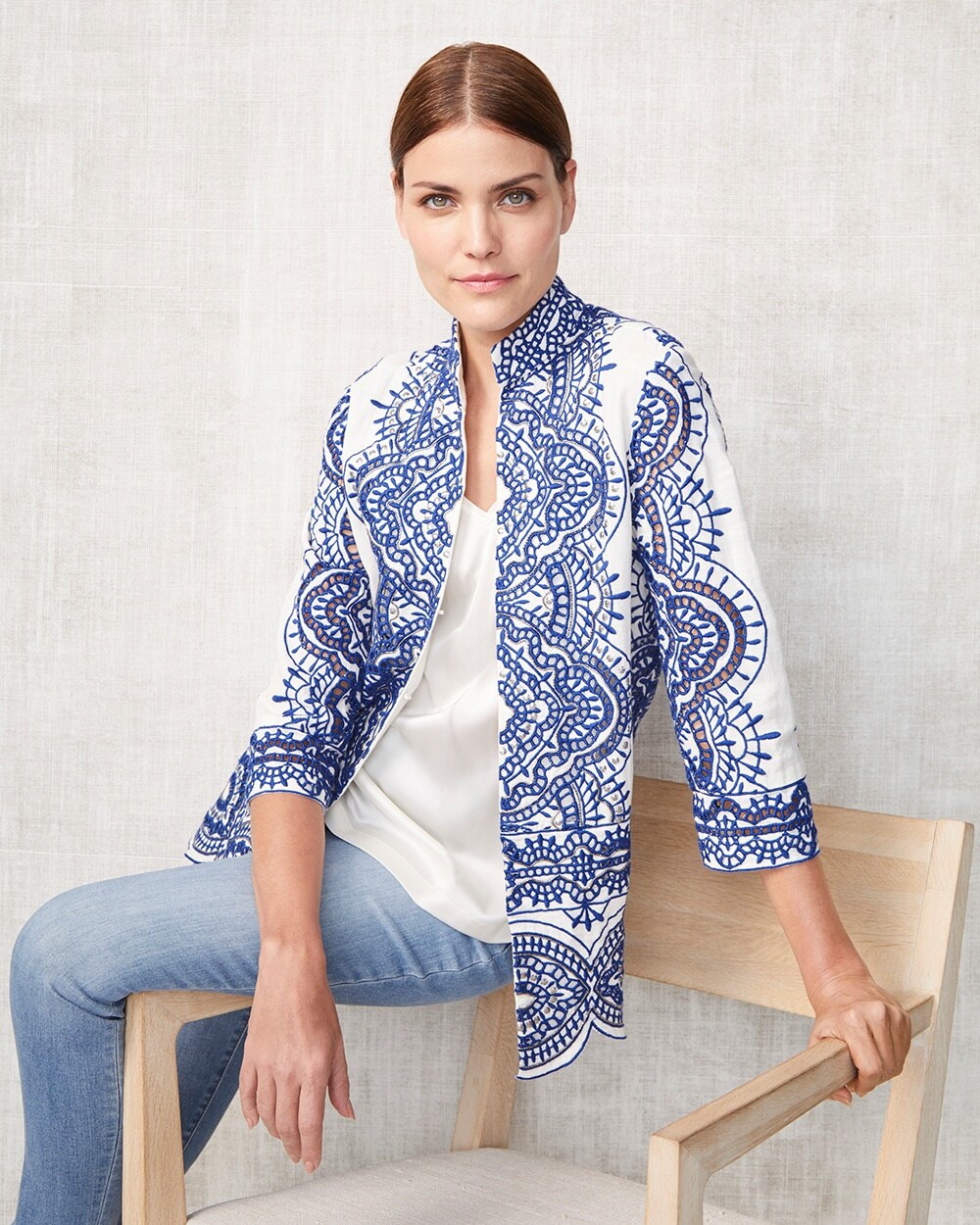 Embroidered Scalloped-Hem Jacket - Chico's