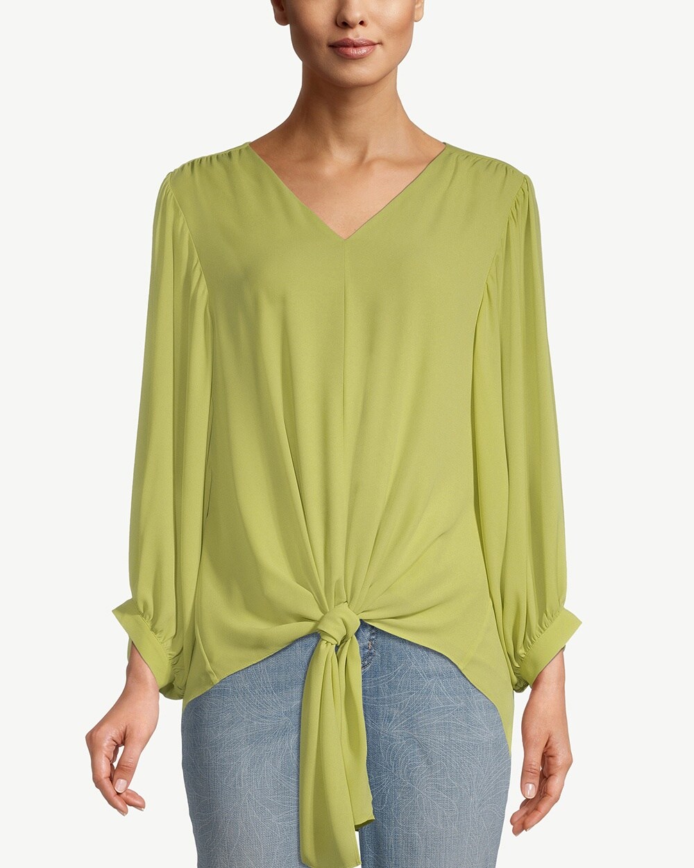 Green Tie-Front Crepe Blouse