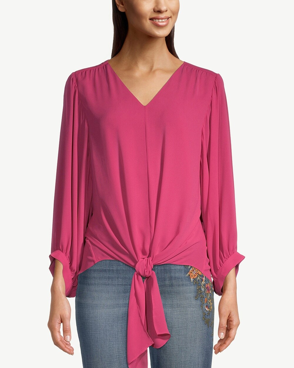 Pink Tie-Front Crepe Blouse