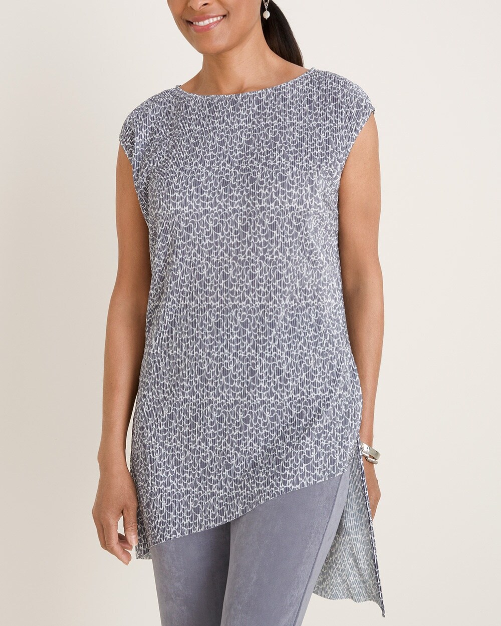 Travelers Collection Asymmetrical-Hem Printed Top