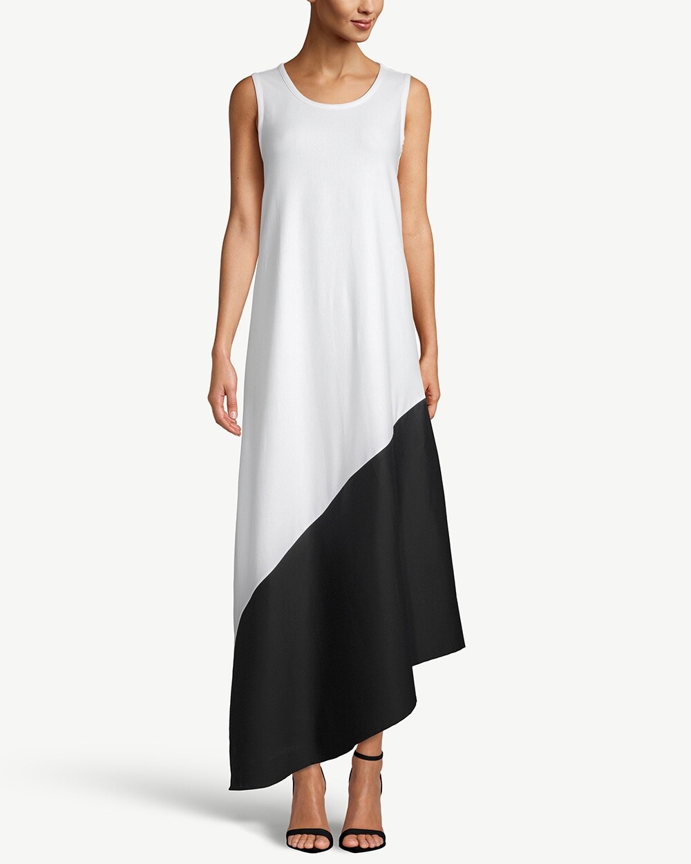 Sleeveless Colorblock Asymmetrical-Hem Maxi Dress