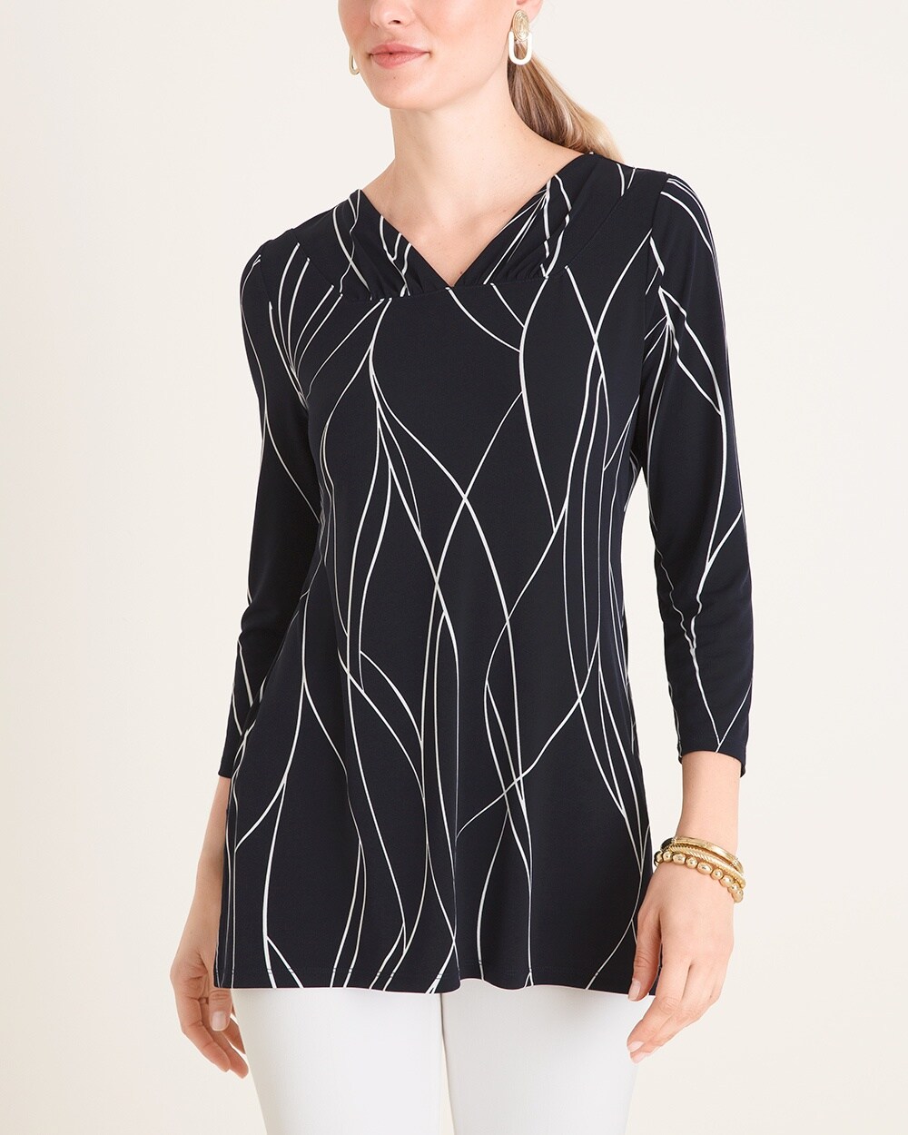 Printed Ruched-Neck Top
