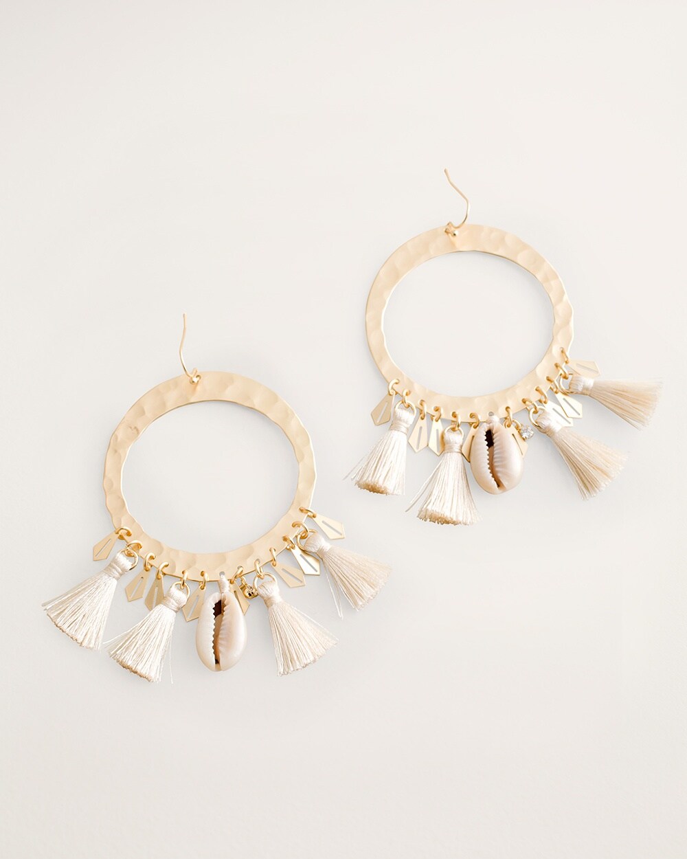 Goldtone Tassel and Shell Drop-Hoop Earrings