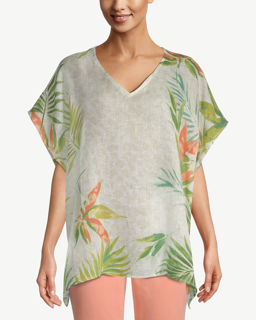 Linen Palm Frond Printed Poncho