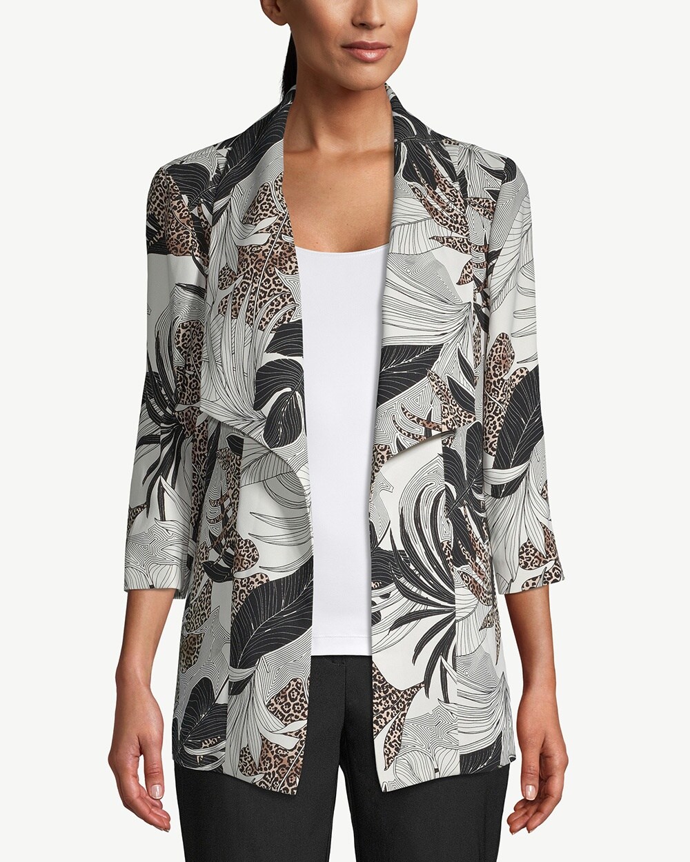 Tropical-Print Draped Jacket