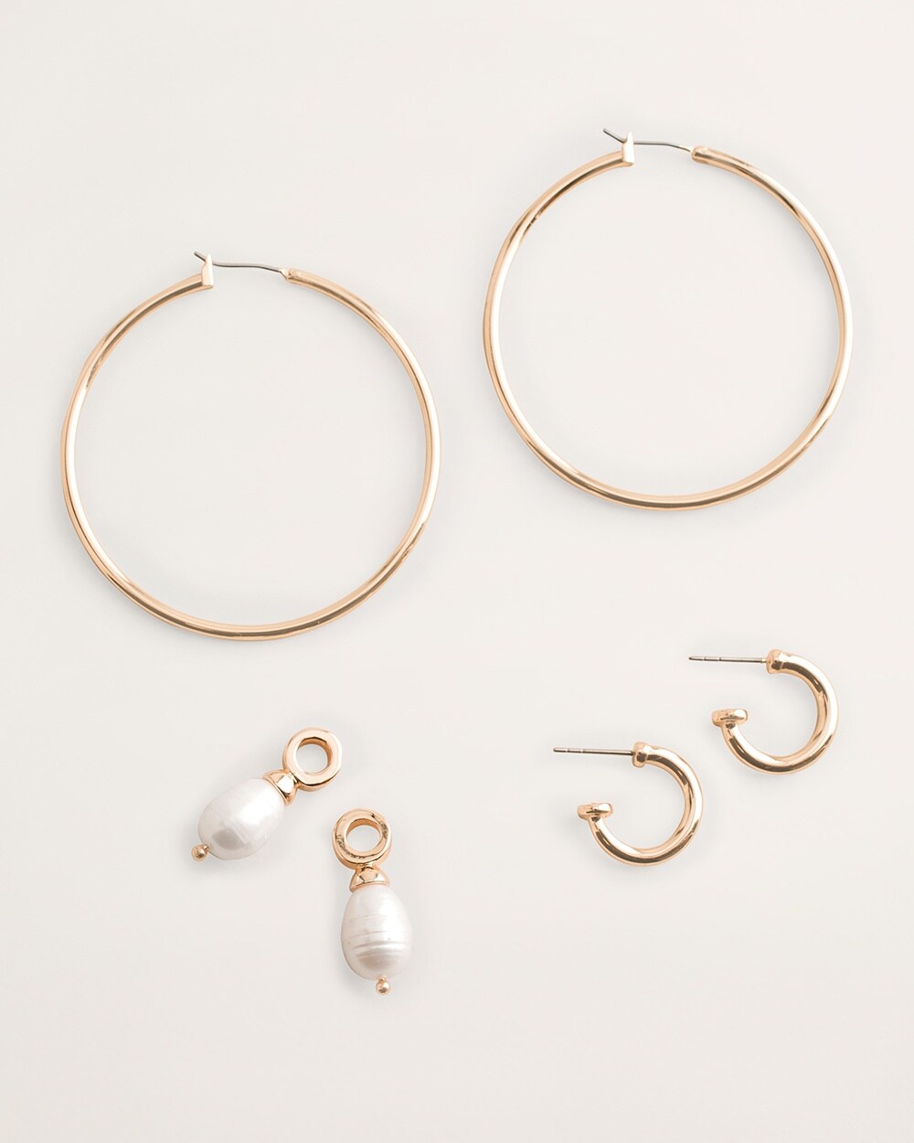 Double Goldtone and Freshwater Pearl Convertible Hoop Earring Set