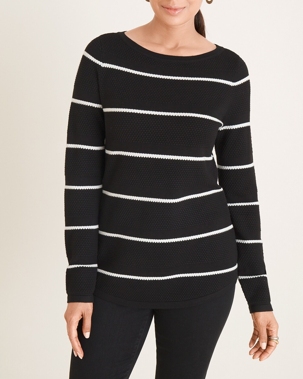 Textured Stripe Bateau-Neck Sweater