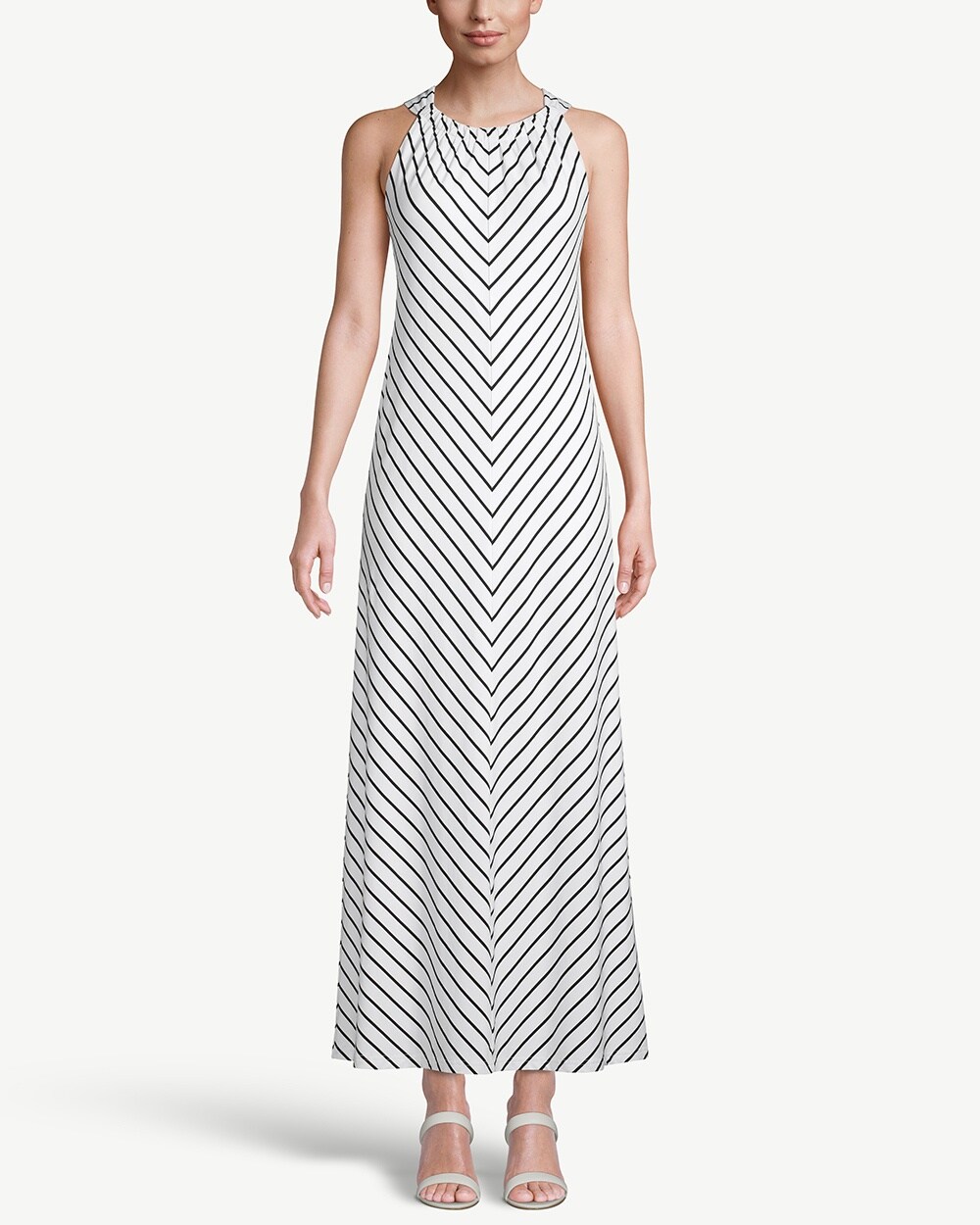 Sleeveless Halter-Neck Striped Maxi Dress