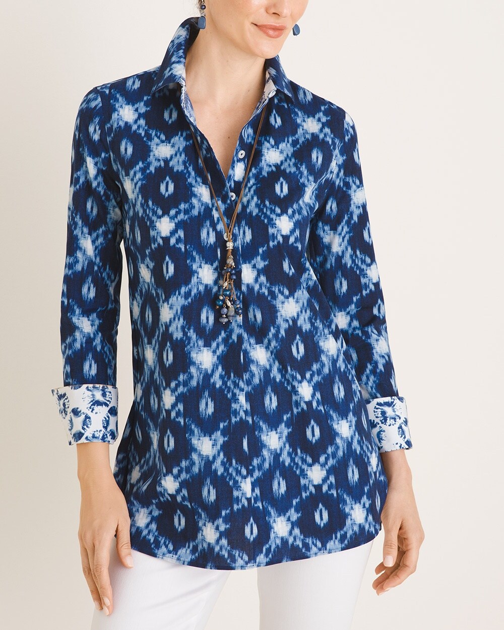 No-Iron Cotton-Blend Batik-Print Tunic