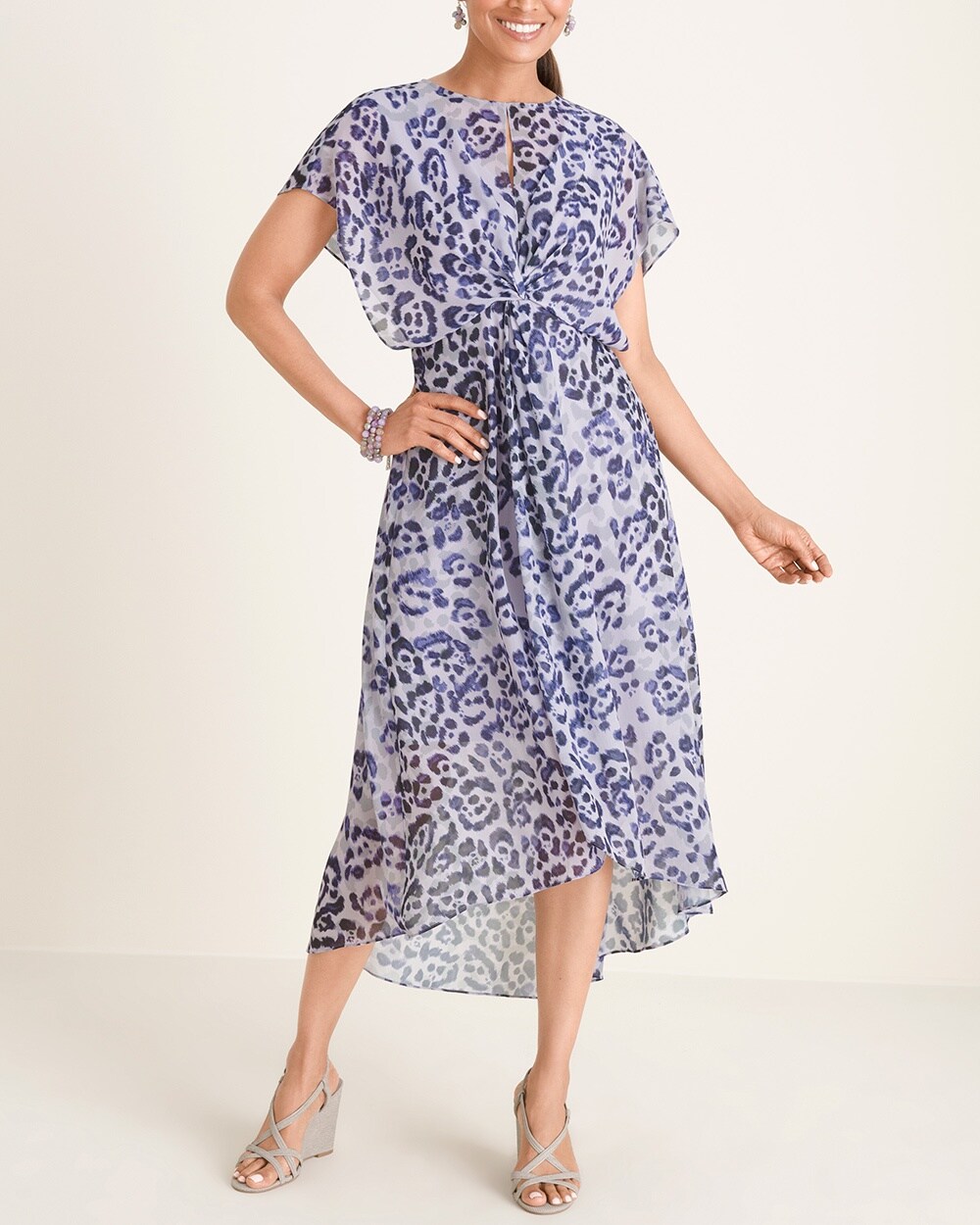 Adrianna Papell Leopard-Print High-Low Hem Midi Dress