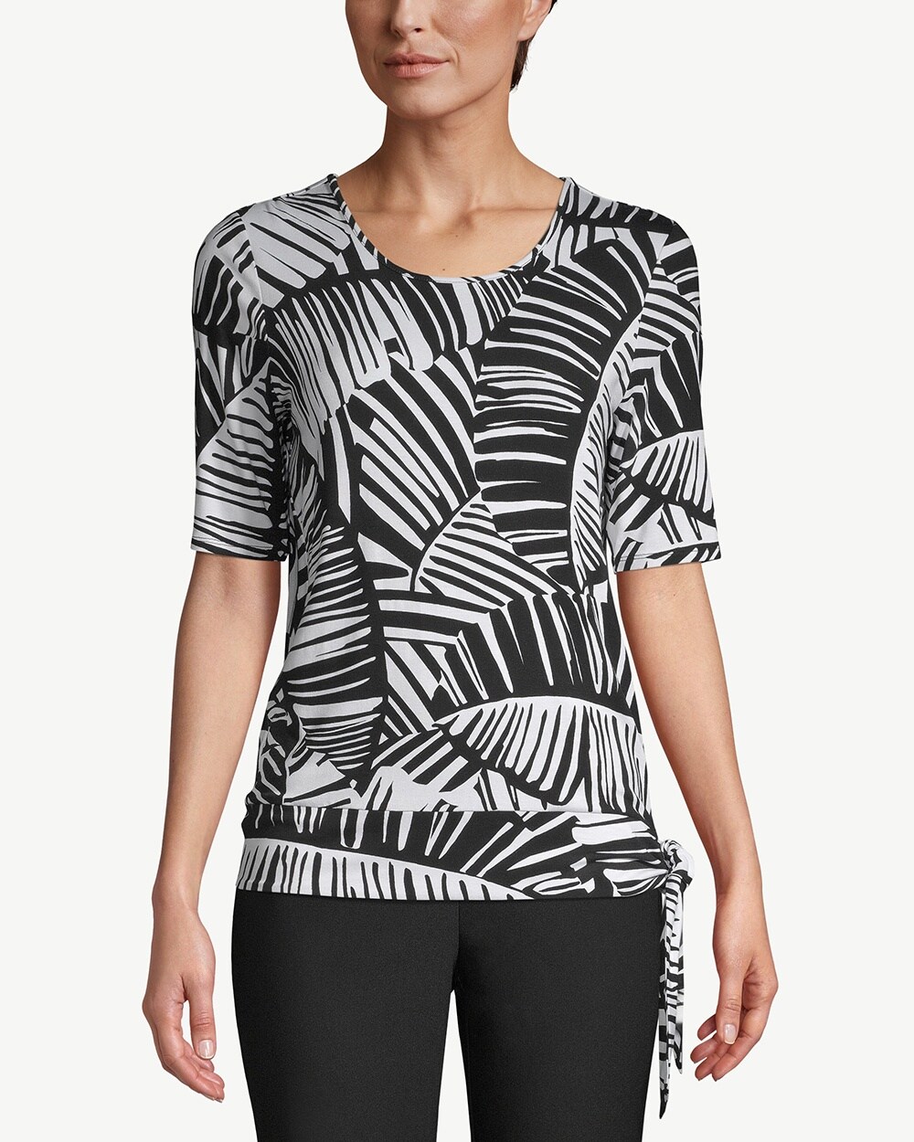 Black & White Short-Sleeve Palm-Print Top